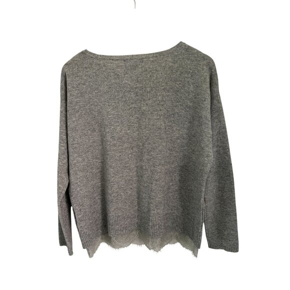 Bloomingdale's 100% Cashmere Sweater Lace Trim Gray Boatneck Size Med - Picture 4 of 8